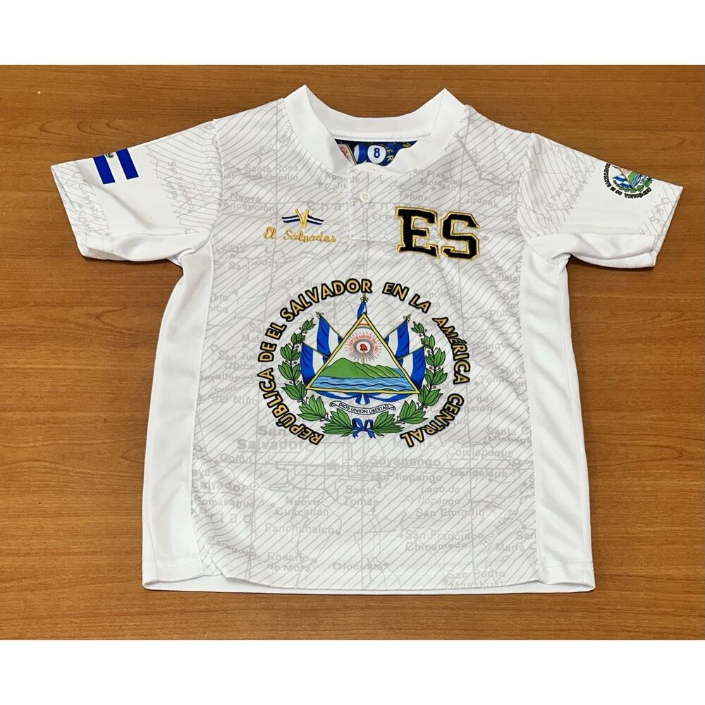 El Salvador Youth Soccer Jersey Size 8/Medium Button Neck Colorful NWOT